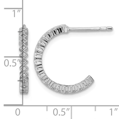 Sterling Silver Rhodium-plated CZ Polished J-Hoop Post Earrings