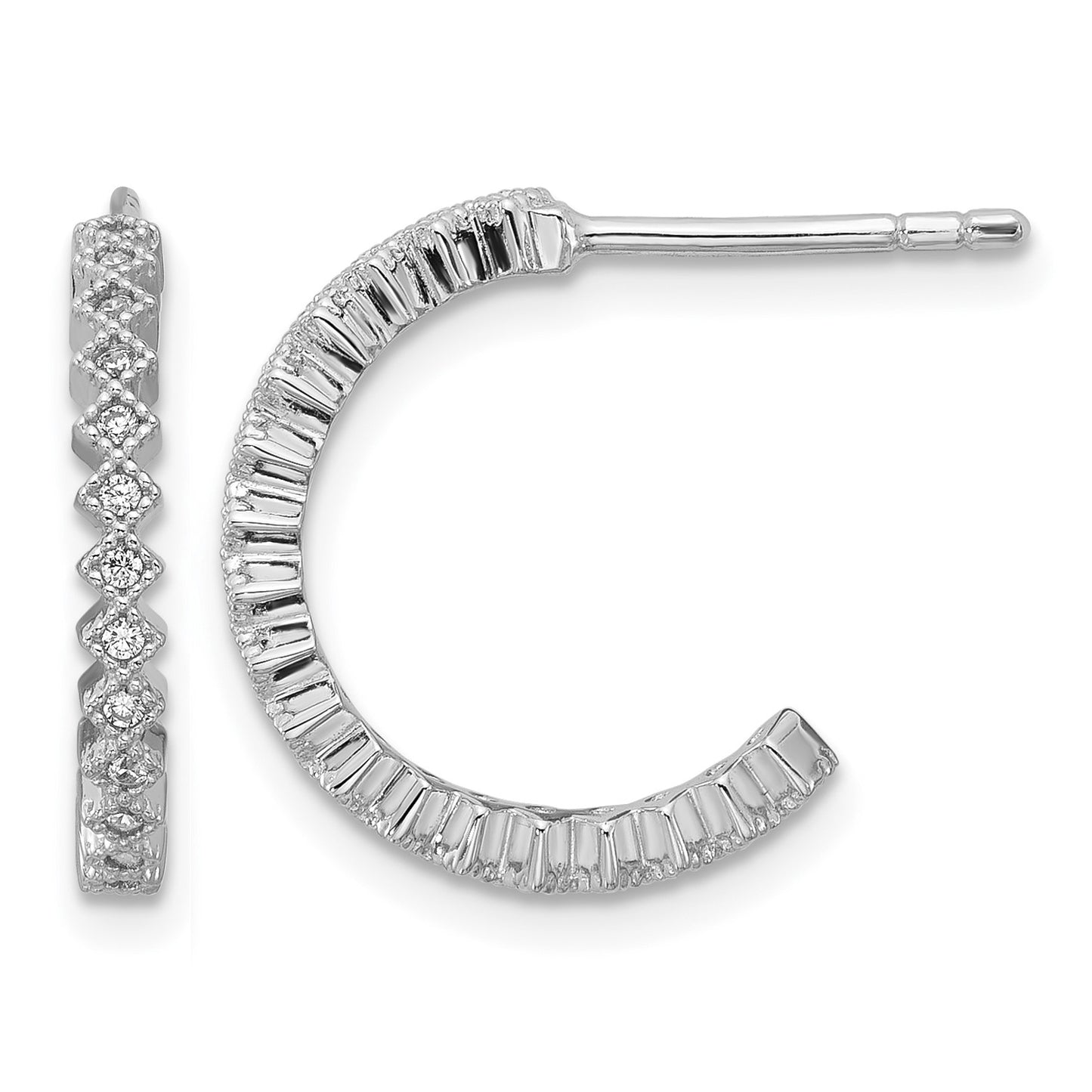 Sterling Silver Rhodium-plated CZ Polished J-Hoop Post Earrings