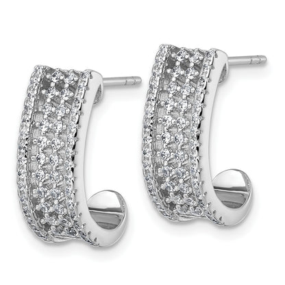 Sterling Silver Rhodium-plated Pave CZ J-Hoop Post Earrings