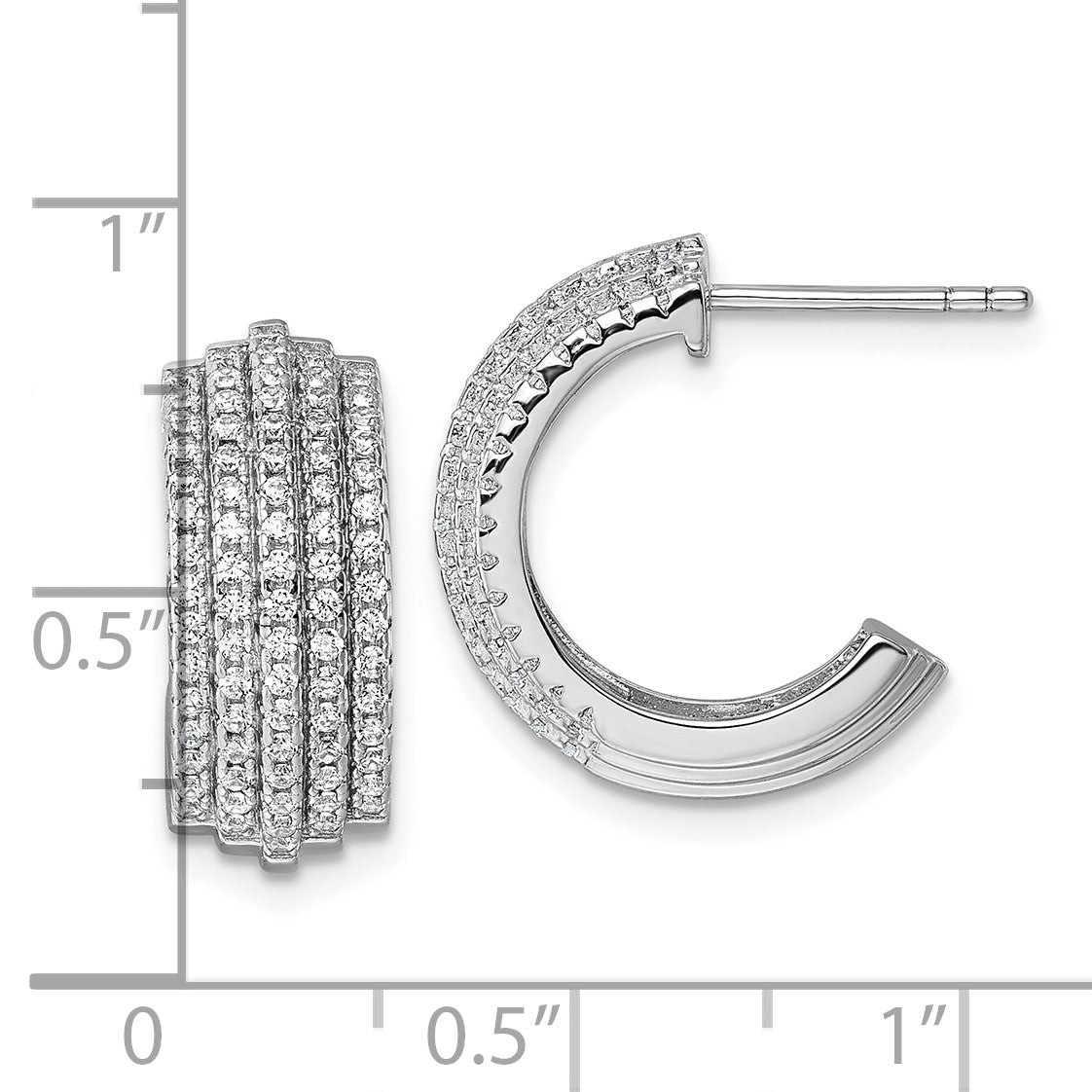 Sterling Silver Rhodium-plated Five Row J-Hoop Post Earrings