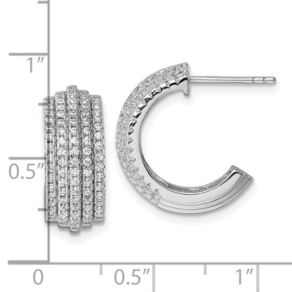 Sterling Silver Rhodium-plated Five Row J-Hoop Post Earrings