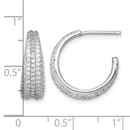 Sterling Silver Rhodium-plated Polished and Tapered Pave CZ C-Hoop Post Earrings