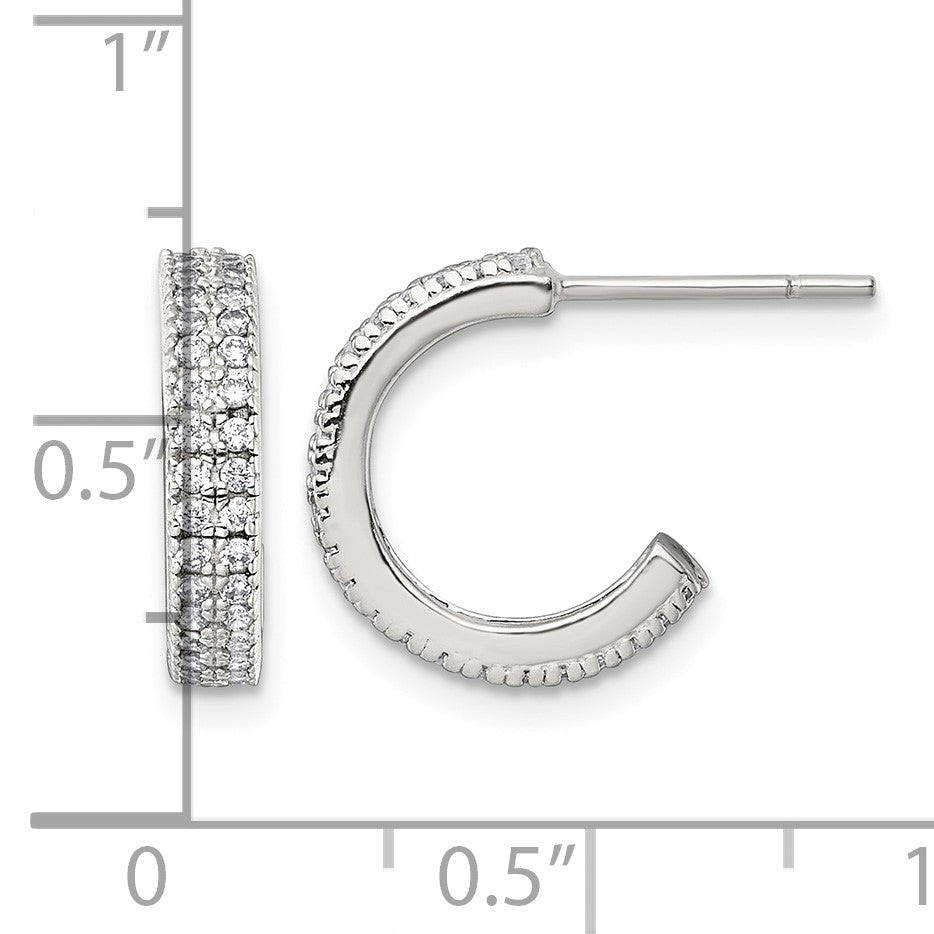 Sterling Silver Polished 3.2mm 2-Row CZ Post C-Hoop Earrings