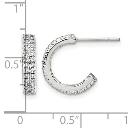 Sterling Silver Polished 3.2mm 2-Row CZ Post C-Hoop Earrings