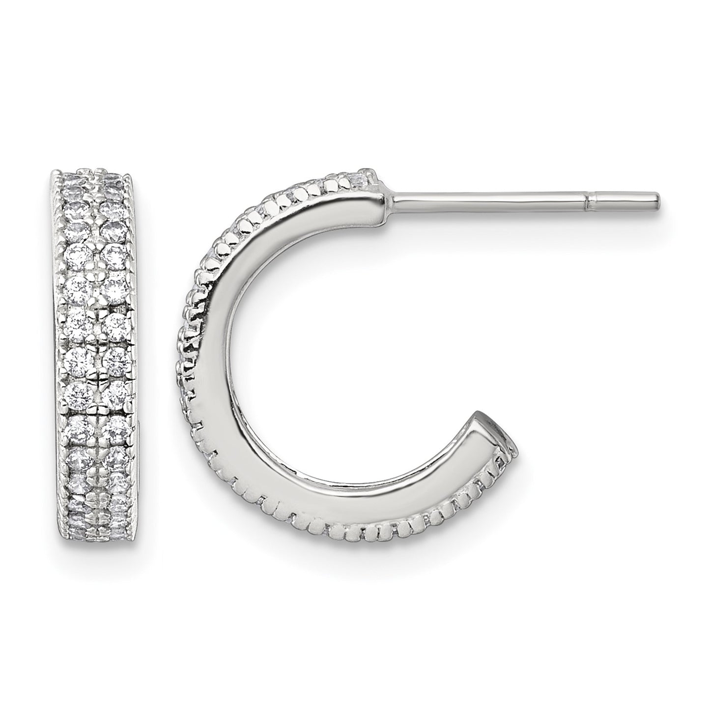 Sterling Silver Polished 3.2mm 2-Row CZ Post C-Hoop Earrings