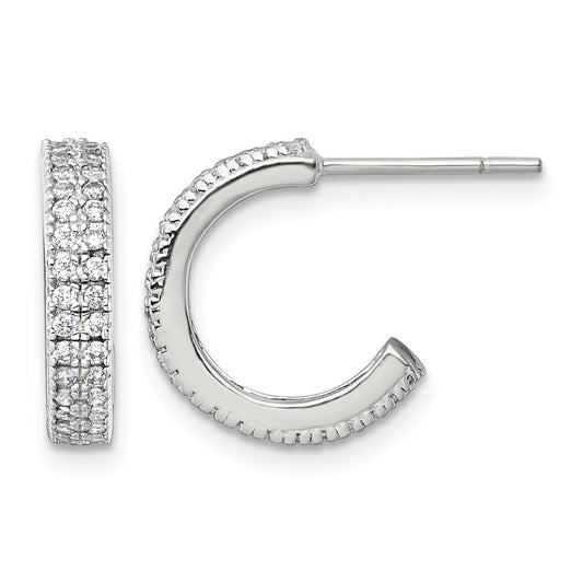 Sterling Silver Polished 3.2mm 2-Row CZ Post C-Hoop Earrings