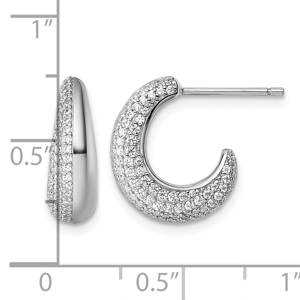 Sterling Silver Rhodium-plated CZ Polished J-Hoop Post Earrings