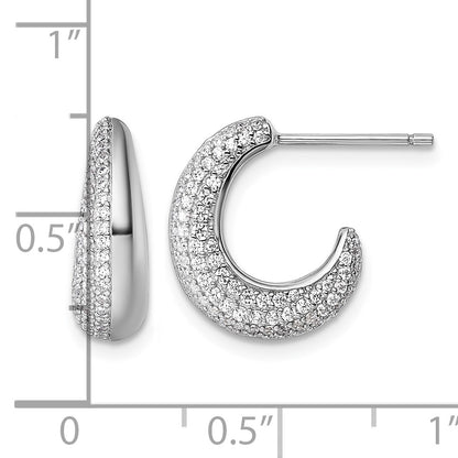 Sterling Silver Rhodium-plated CZ Polished J-Hoop Post Earrings