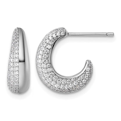 Sterling Silver Rhodium-plated CZ Polished J-Hoop Post Earrings