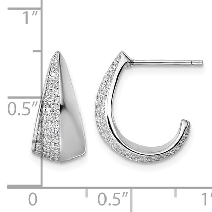 Sterling Silver Rhodium-plated CZ Polished J-Hoop Post Earrings