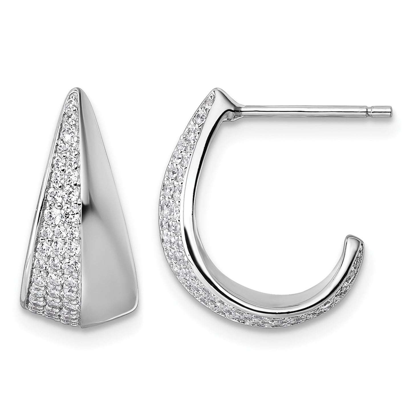 Sterling Silver Rhodium-plated CZ Polished J-Hoop Post Earrings