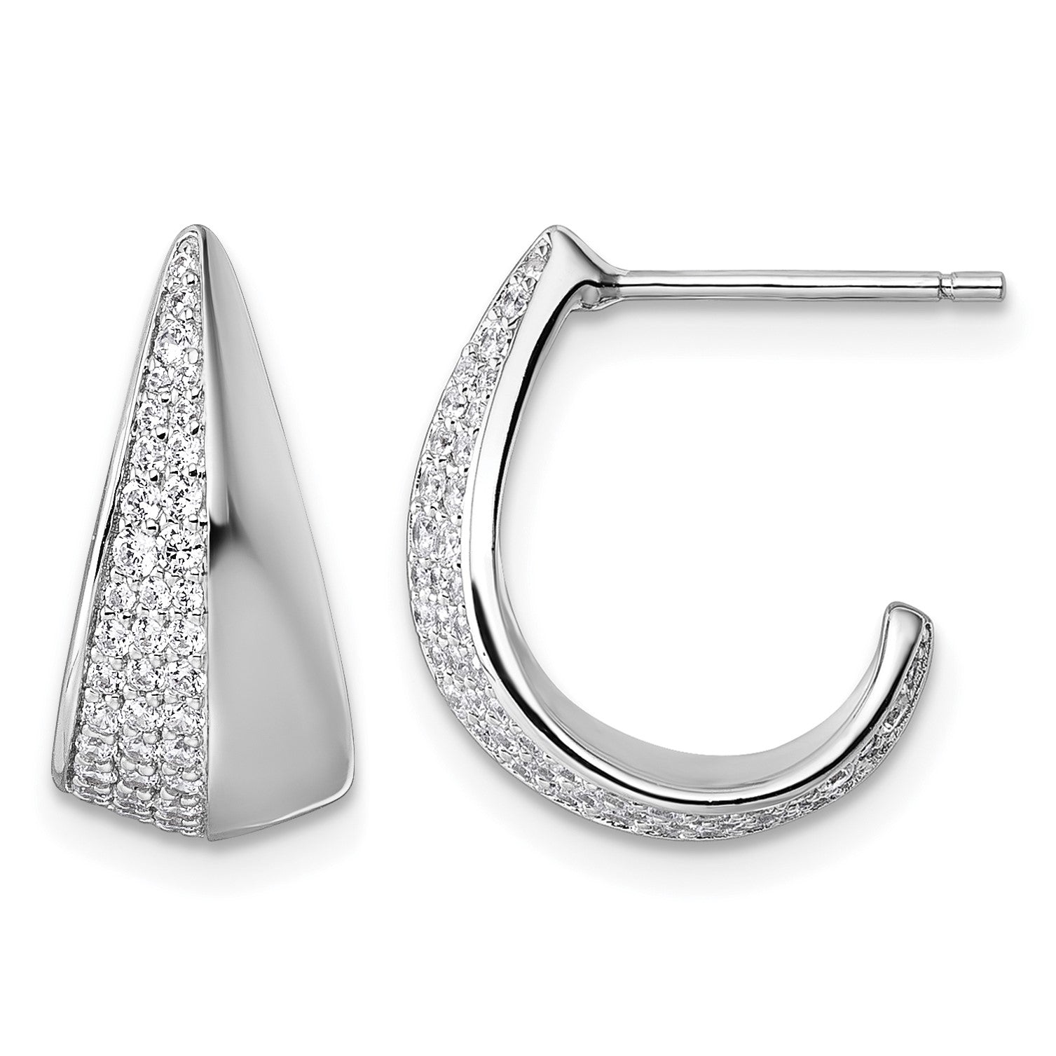Sterling Silver Rhodium-plated CZ Polished J-Hoop Post Earrings