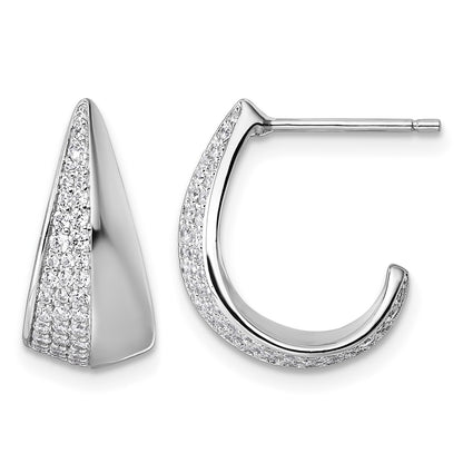 Sterling Silver Rhodium-plated CZ Polished J-Hoop Post Earrings