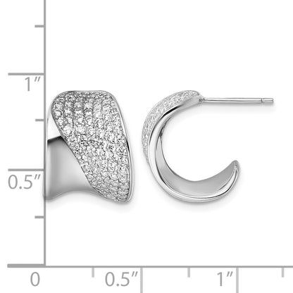 Sterling Silver Rhodium-plated CZ Polished J-Hoop Post Earrings