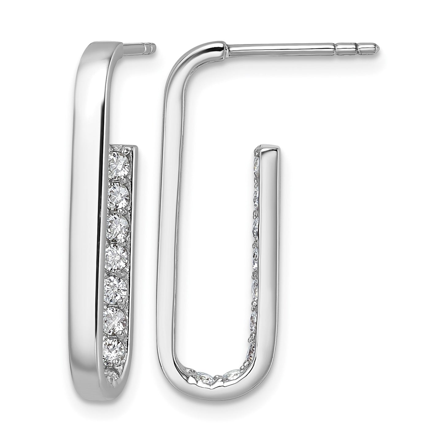Sterling Silver Rhodium-plated Polished Rectangle with Inside CZ Post Earrings