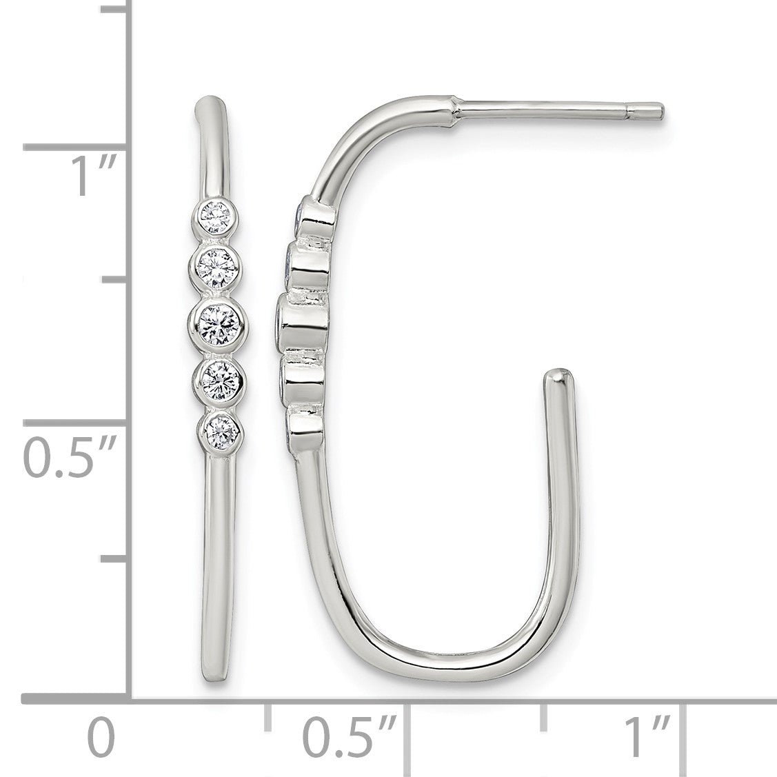 Sterling Silver Polished Bezel Set CZ Post J-Hoop Earrings