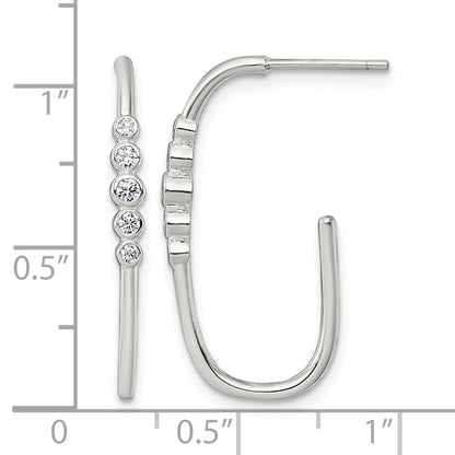 Sterling Silver Polished Bezel Set CZ Post J-Hoop Earrings
