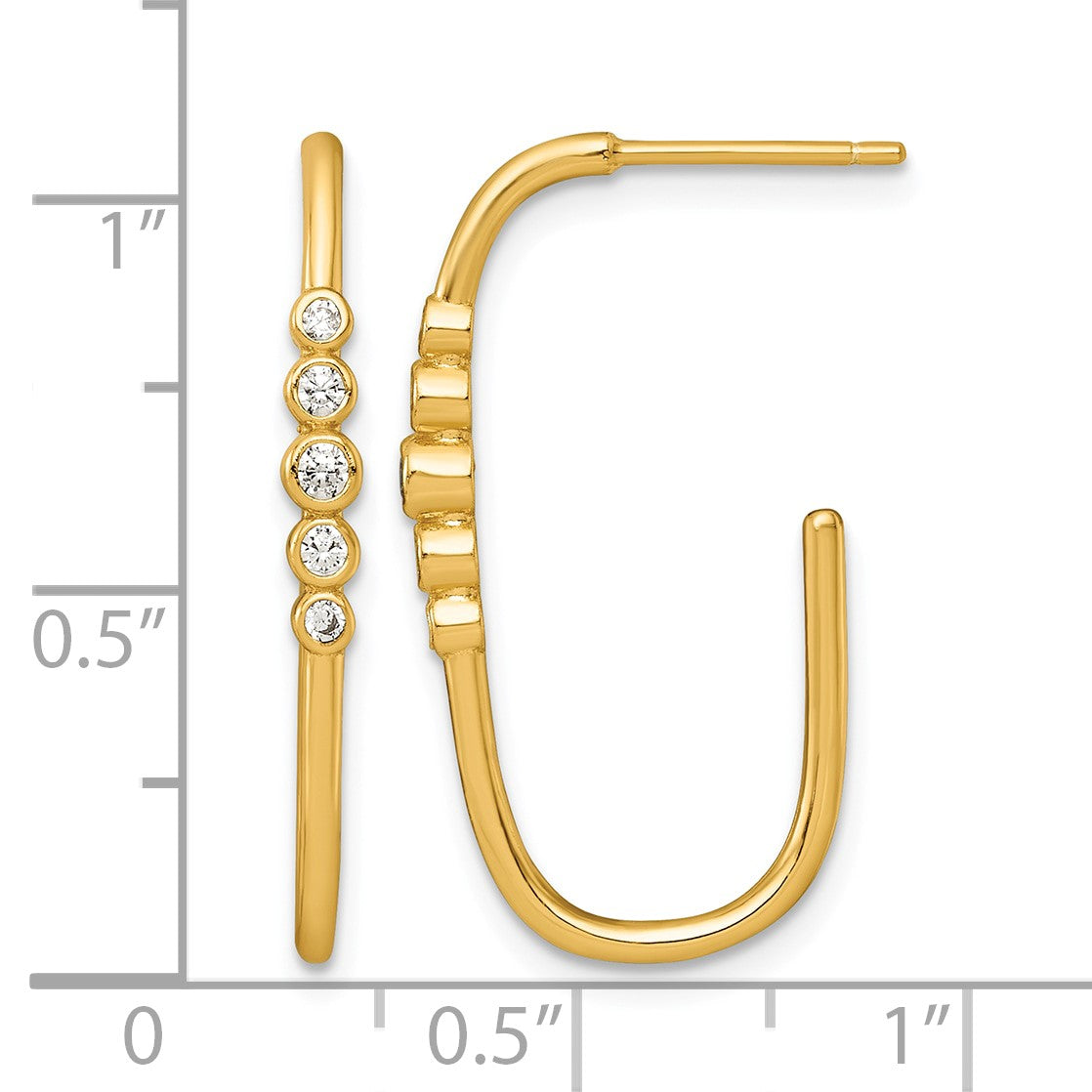 Sterling Silver Gold-tone Polished Bezel Set CZ Post J-Hoop Earrings