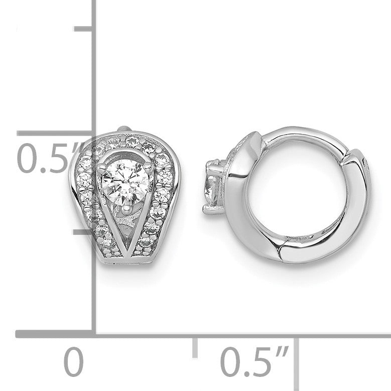 Sterling Silver Rhodium-plated Polished CZ Halo Hinged Hoop Earrings