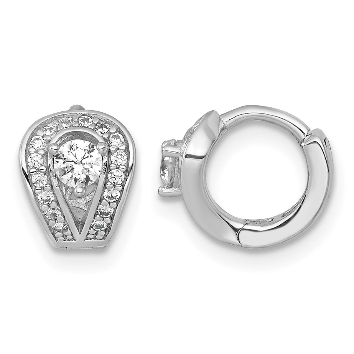 Sterling Silver Rhodium-plated Polished CZ Halo Hinged Hoop Earrings