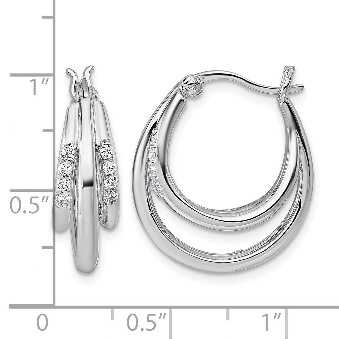 Sterling Silver Rhodium-plated Polished White CZ Triple Hoop Earrings