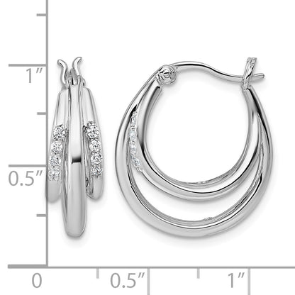 Sterling Silver Rhodium-plated Polished White CZ Triple Hoop Earrings