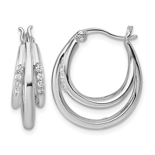 Sterling Silver Rhodium-plated Polished White CZ Triple Hoop Earrings