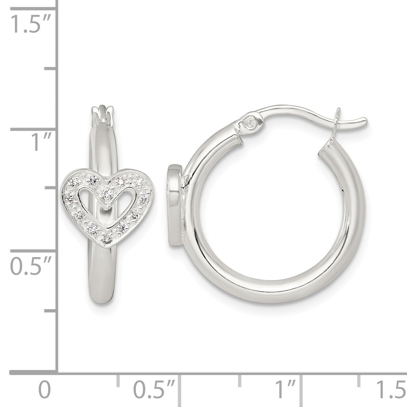 Sterling Silver Polished CZ Heart Round Hoop Earrings