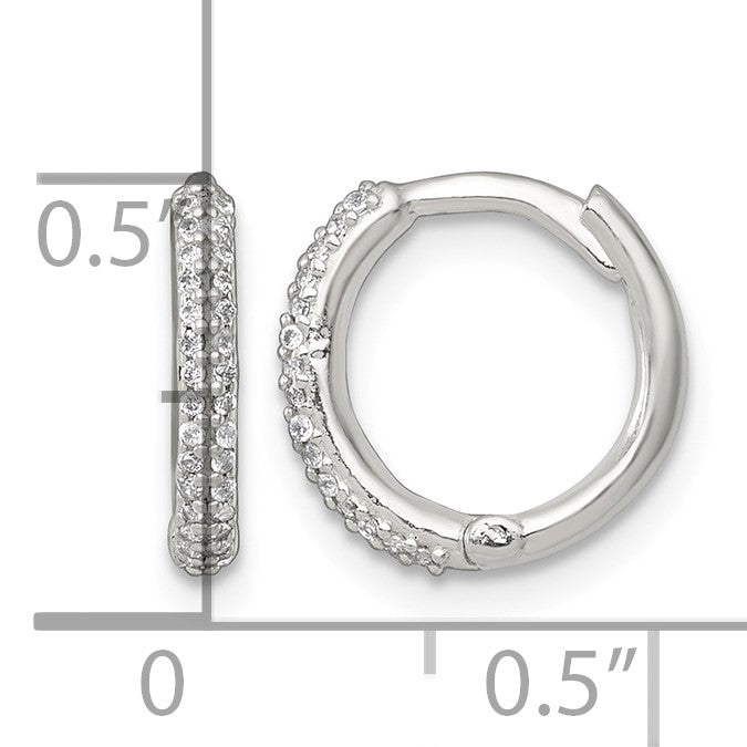 Sterling Silver Polished CZ 12mm Hinged Round Hoop Earrings