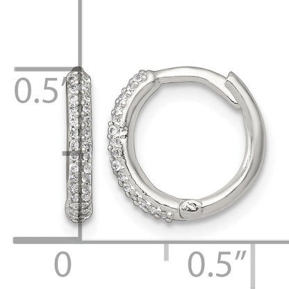 Sterling Silver Polished CZ 12mm Hinged Round Hoop Earrings