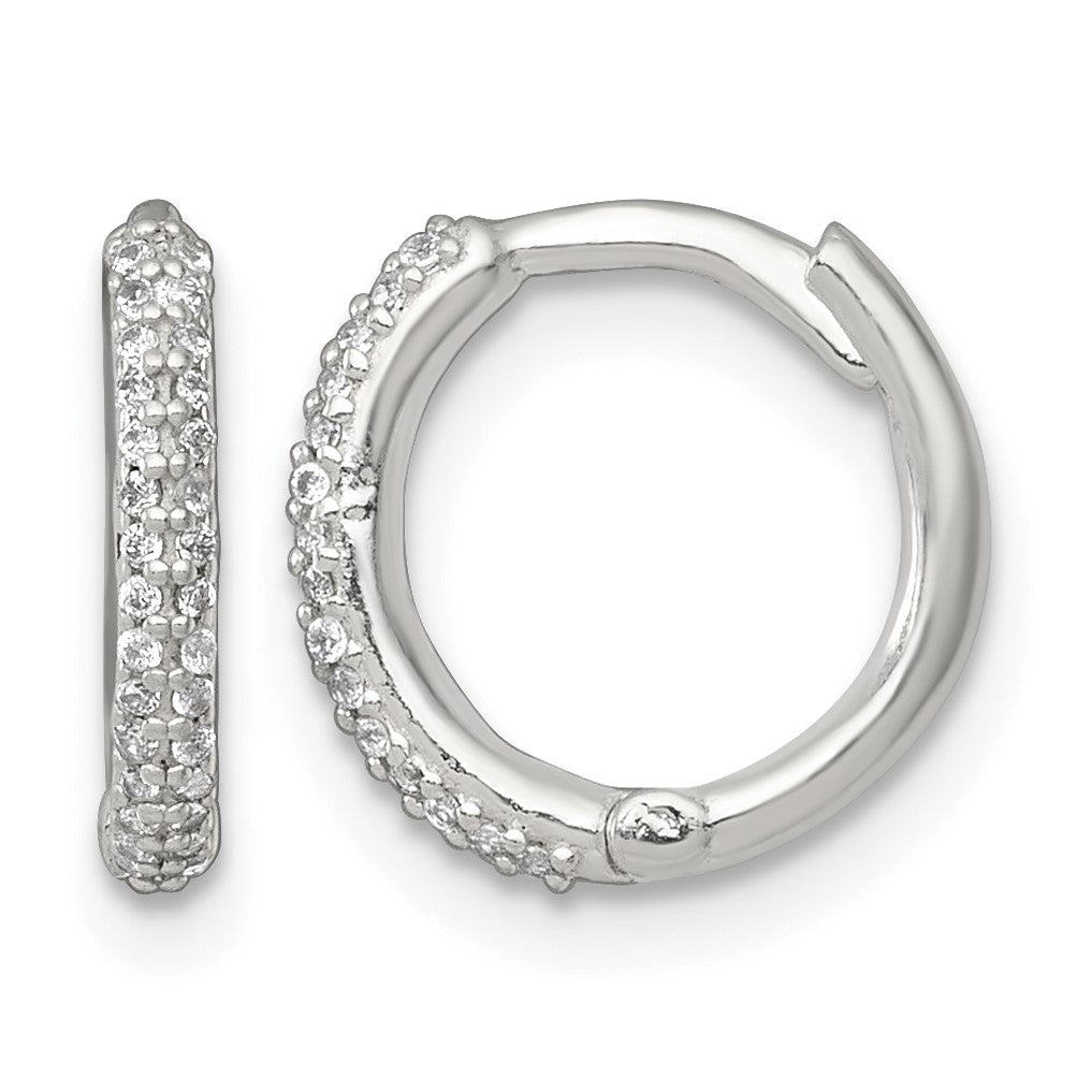Sterling Silver Polished CZ 12mm Hinged Round Hoop Earrings