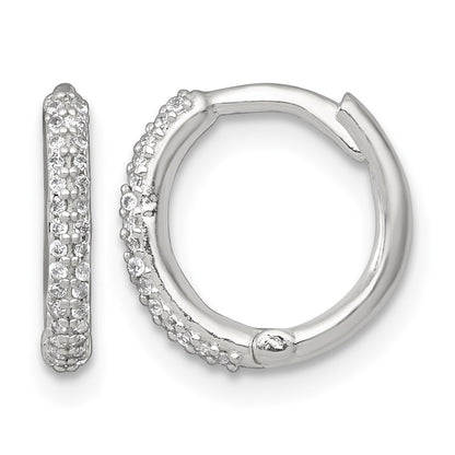 Sterling Silver Polished CZ 12mm Hinged Round Hoop Earrings