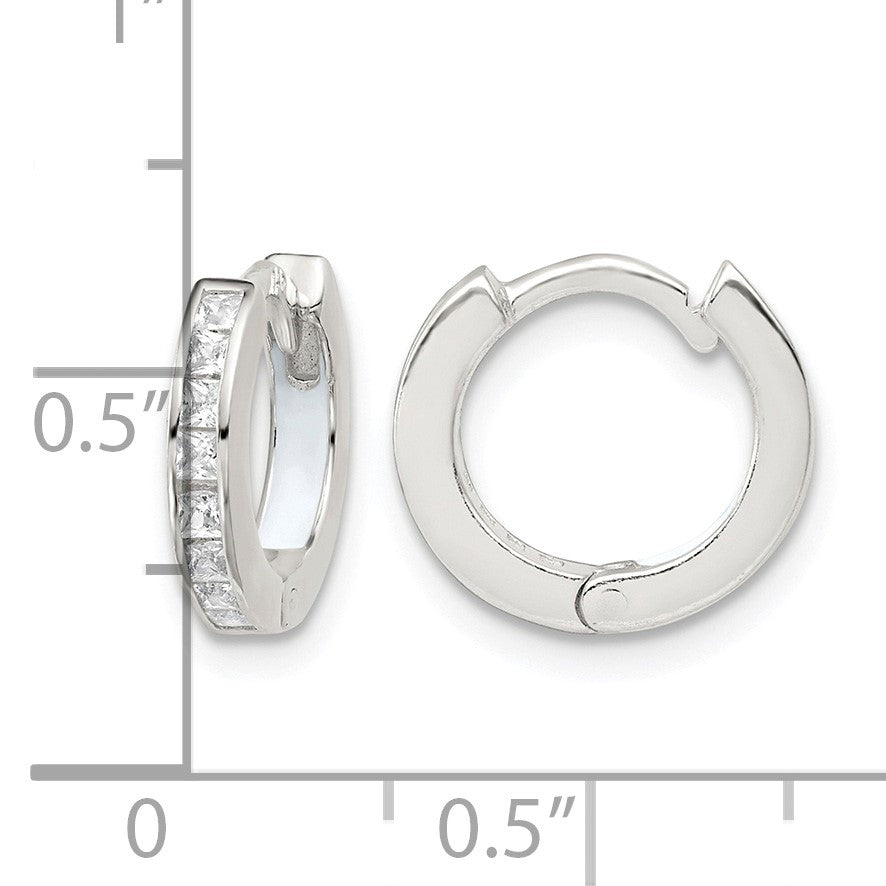 Sterling Silver Polished CZ and White Enamel In and Out 13mm Hinged Round Hoop Earrings