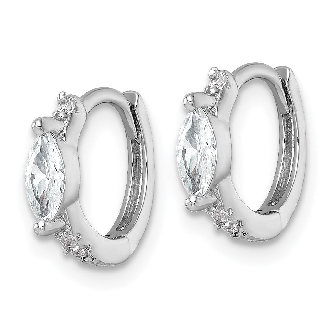 Sterling Silver Rhodium-plated Polished Round and Marquise CZ Round Hinged Hoop Earrings