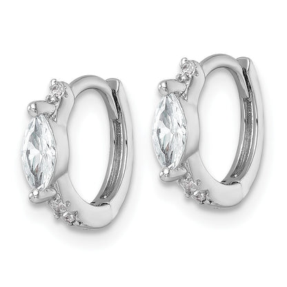 Sterling Silver Rhodium-plated Polished Round and Marquise CZ Round Hinged Hoop Earrings