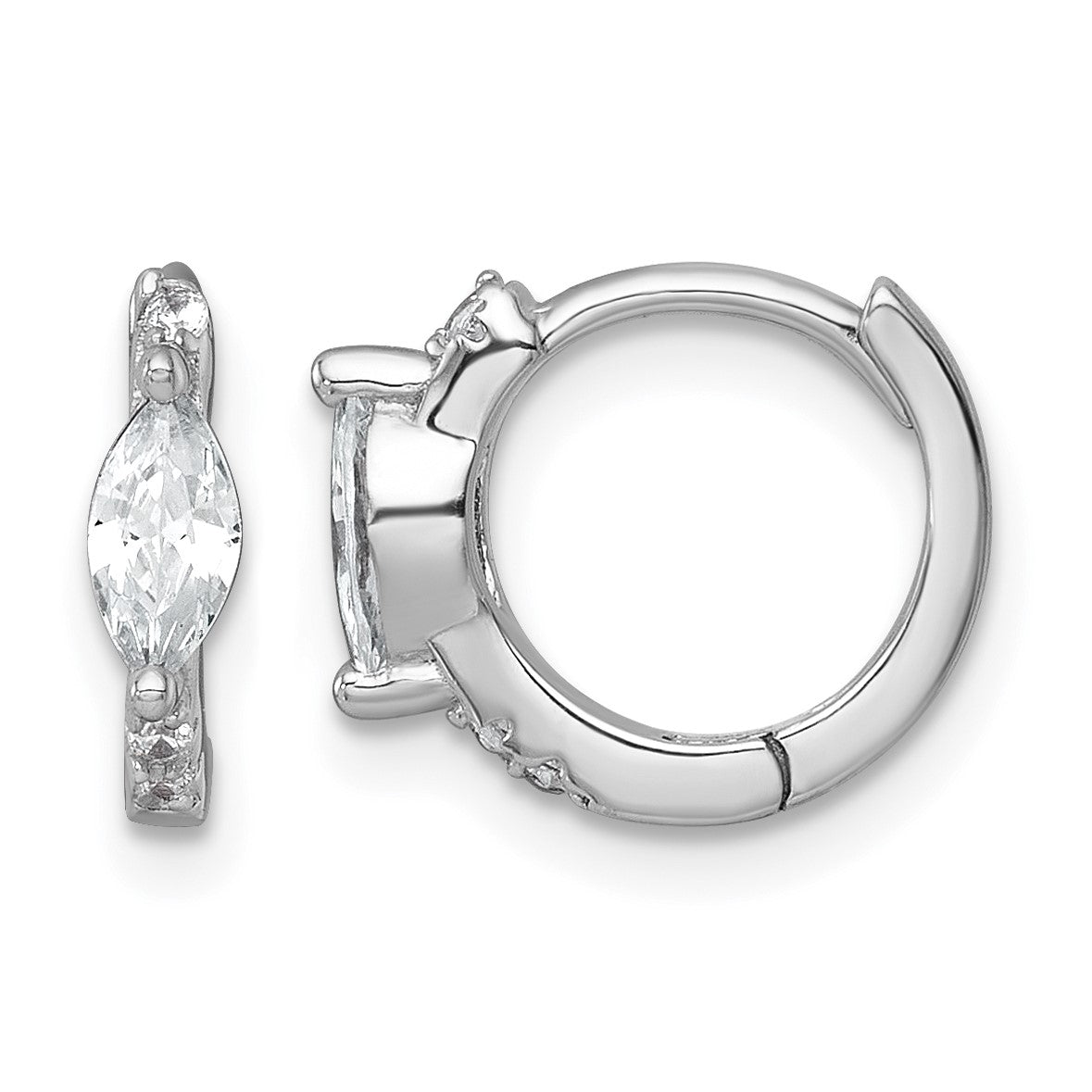 Sterling Silver Rhodium-plated Polished Round and Marquise CZ Round Hinged Hoop Earrings