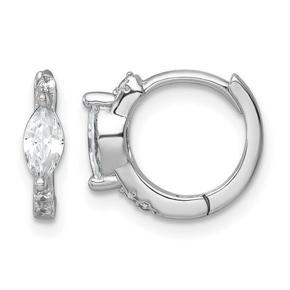 Sterling Silver Rhodium-plated Polished Round and Marquise CZ Round Hinged Hoop Earrings