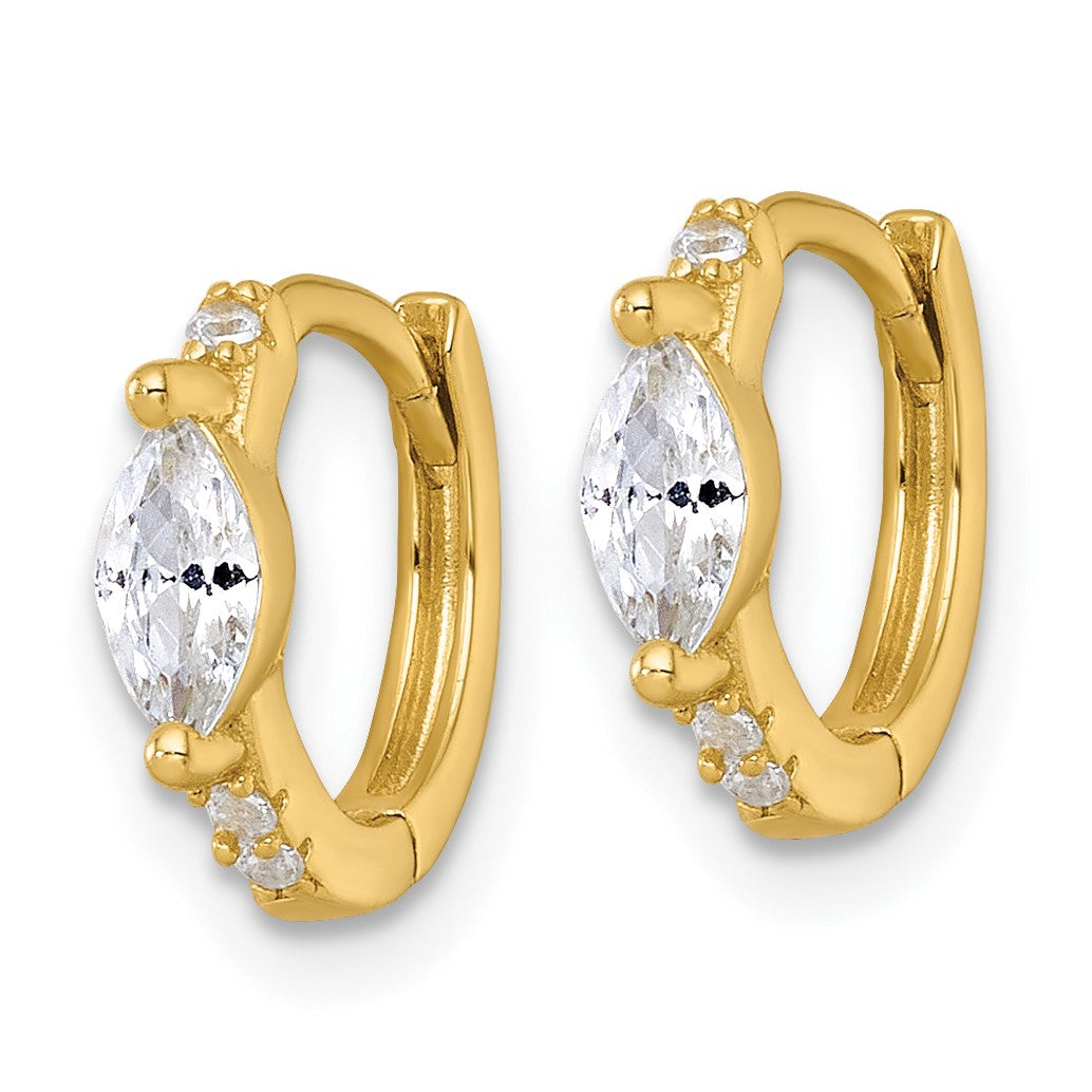 Sterling Silver Gold-tone Polished Round and Marquise CZ Round Hinged Hoop Earrings