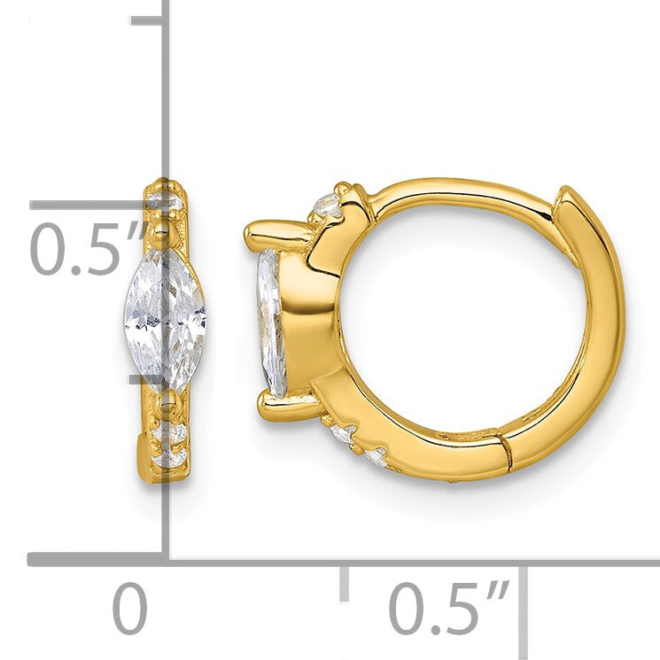 Sterling Silver Gold-tone Polished Round and Marquise CZ Round Hinged Hoop Earrings
