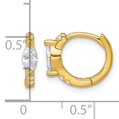 Sterling Silver Gold-tone Polished Round and Marquise CZ Round Hinged Hoop Earrings
