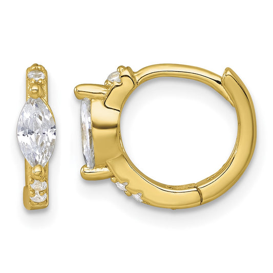 Sterling Silver Gold-tone Polished Round and Marquise CZ Round Hinged Hoop Earrings