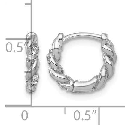 Sterling Silver Rhodium-plated Polished and Twisted CZ Round Hinged Hoop Earrings