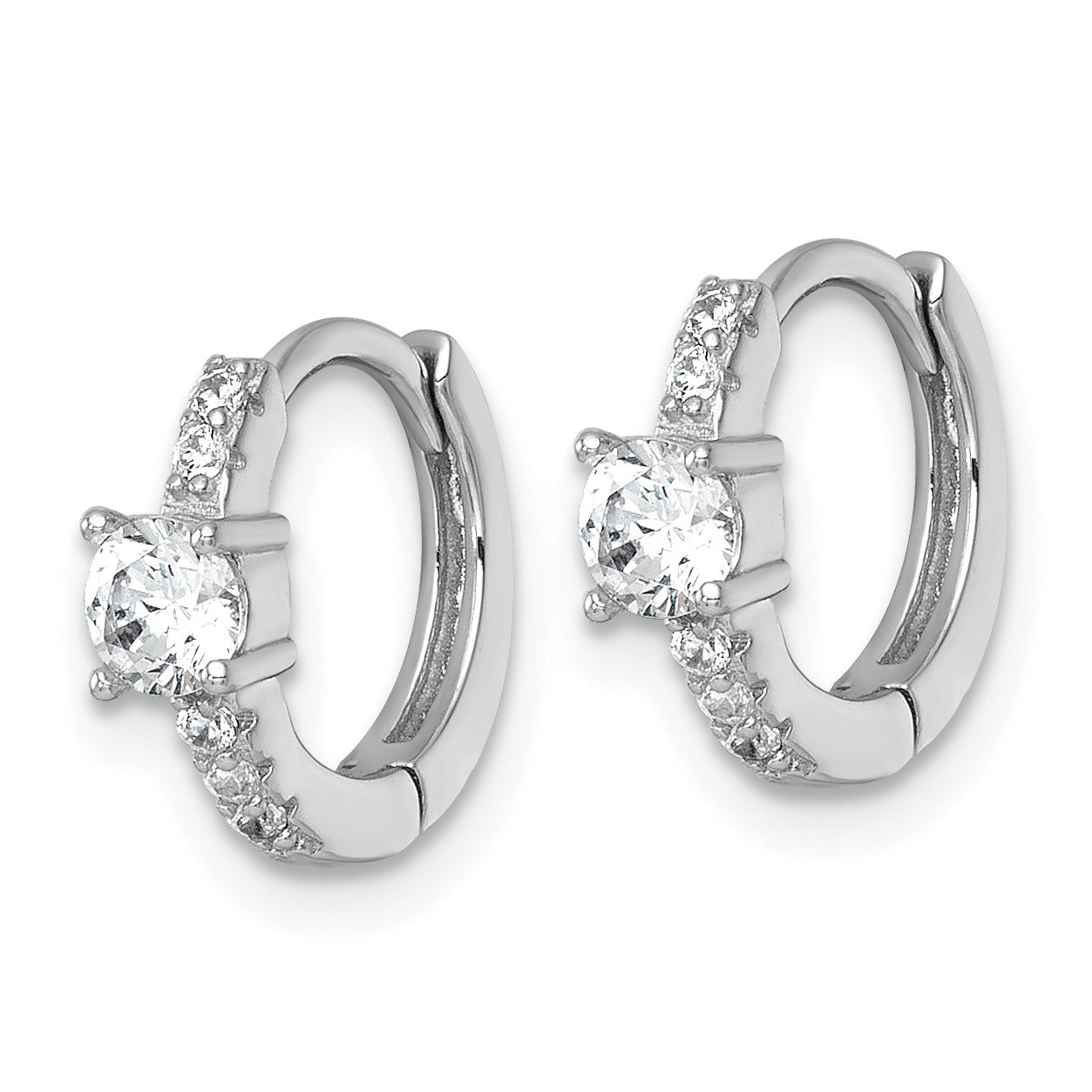 Sterling Silver Rhodium-plated Polished CZ Round Hinged Hoop Earrings