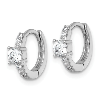 Sterling Silver Rhodium-plated Polished CZ Round Hinged Hoop Earrings