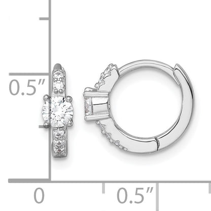 Sterling Silver Rhodium-plated Polished CZ Round Hinged Hoop Earrings