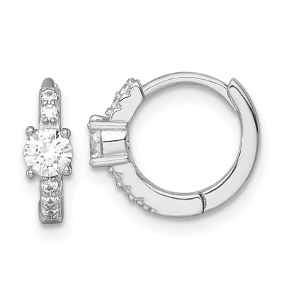 Sterling Silver Rhodium-plated Polished CZ Round Hinged Hoop Earrings