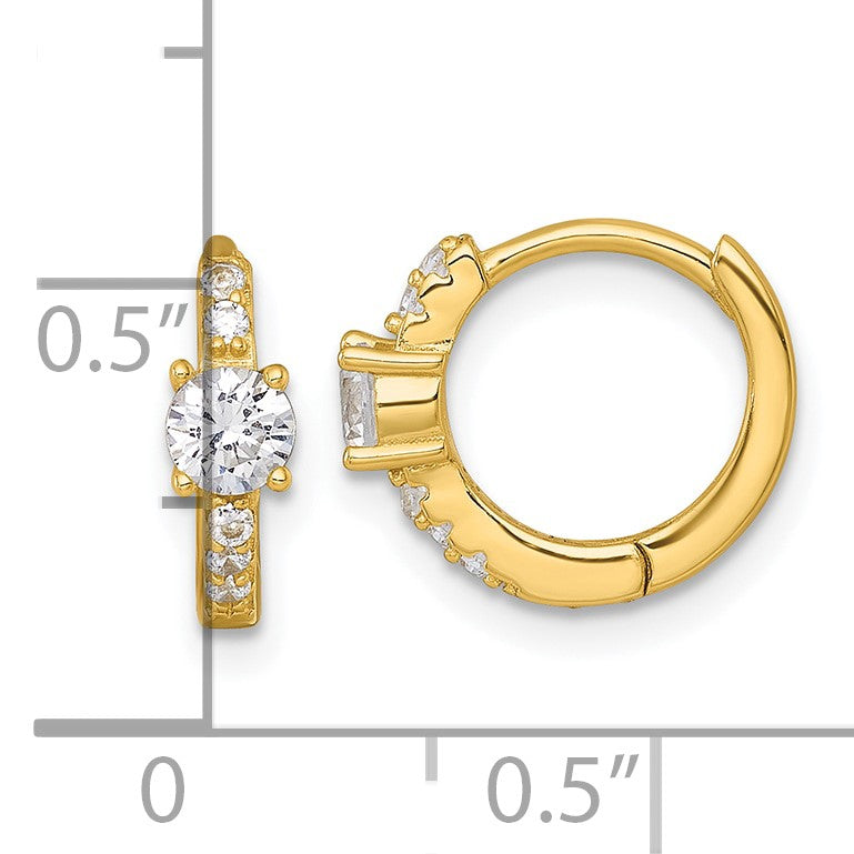 Sterling Silver Gold-tone Polished CZ Round Hinged Hoop Earrings