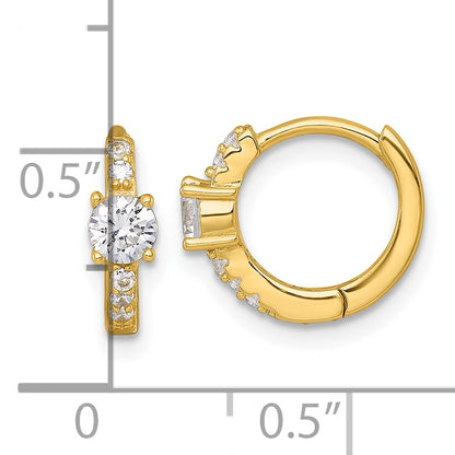 Sterling Silver Gold-tone Polished CZ Round Hinged Hoop Earrings