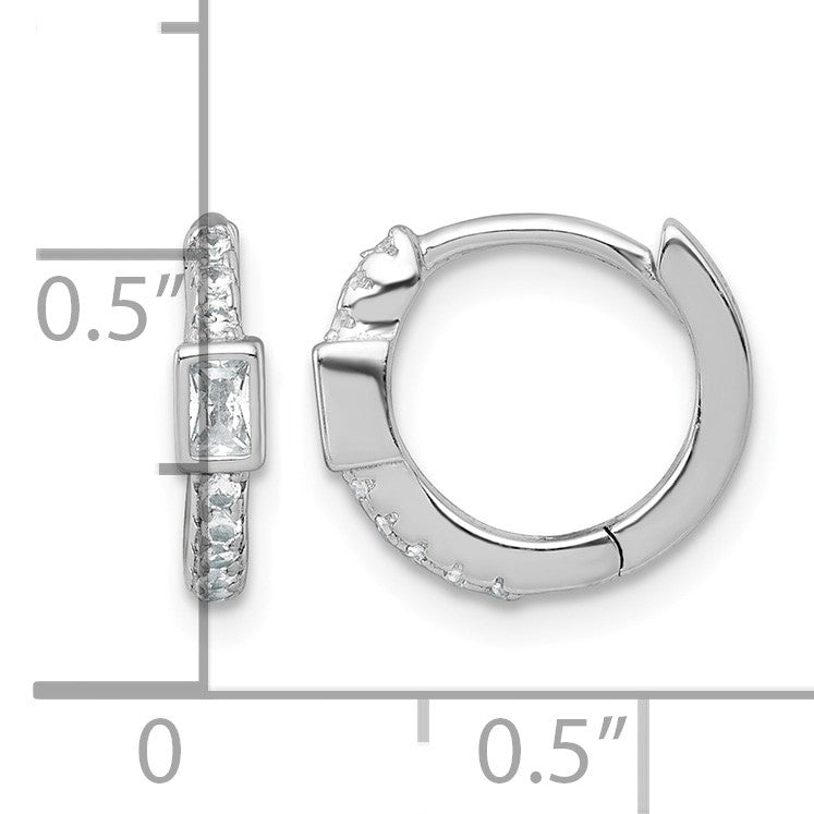 Sterling Silver Rhodium-plated Polished Round and Emerald-cut CZ Round Hinged Hoop Earrings