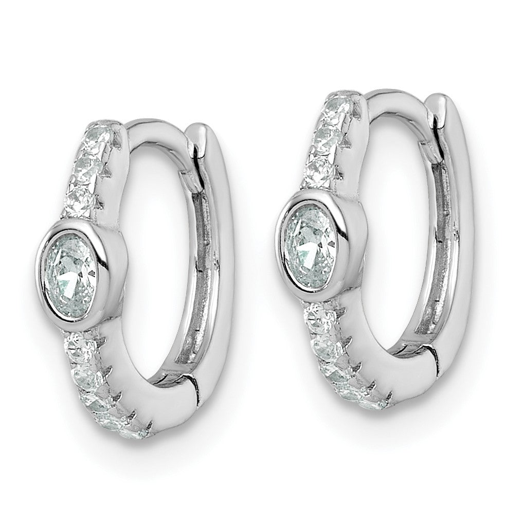 Sterling Silver Rhodium-plated Polished Round and Oval CZ Round Hinged Hoop Earrings